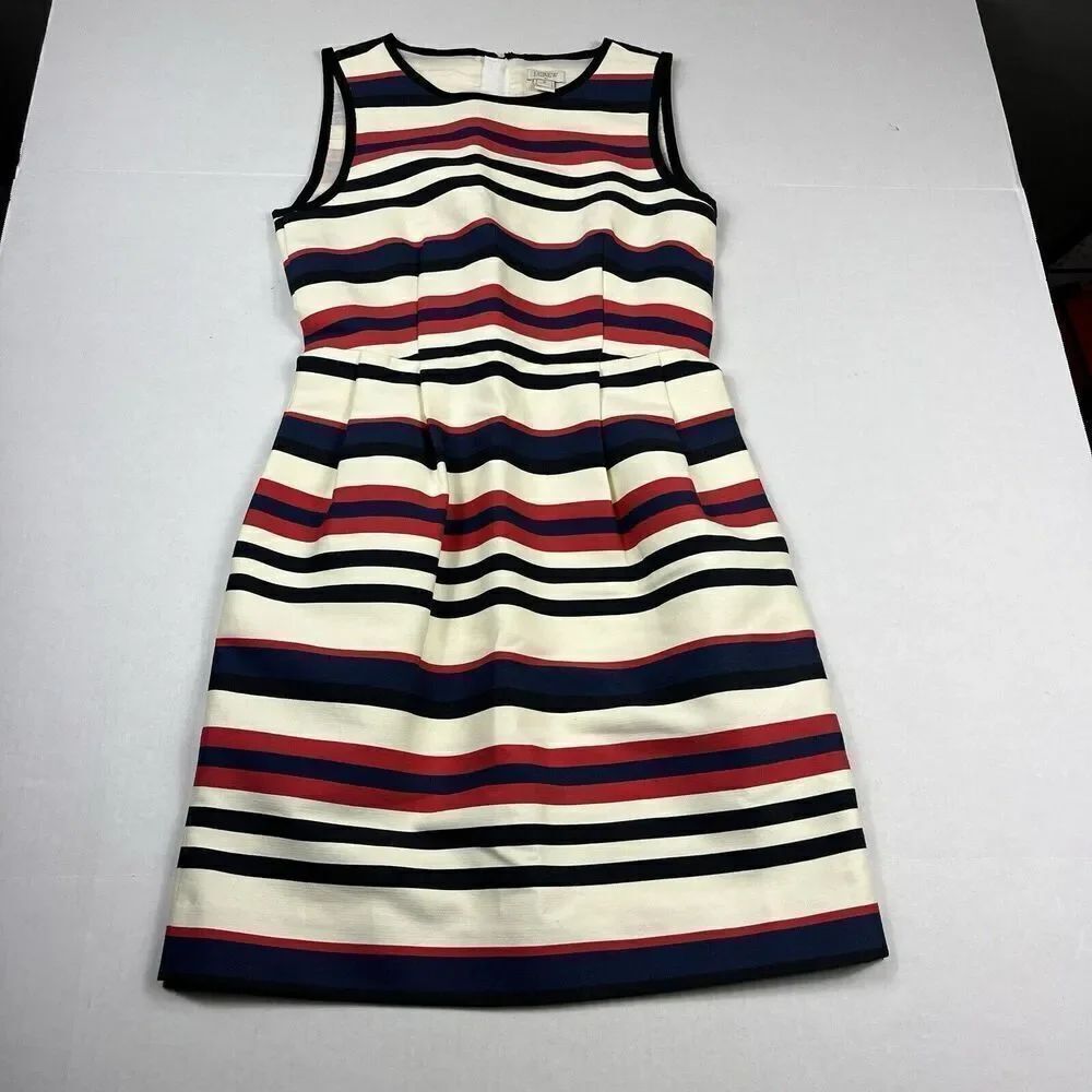J.Crew Womens Sleeveless Dress Striped NauticalโPreppy Back Zip Pockets Size 0